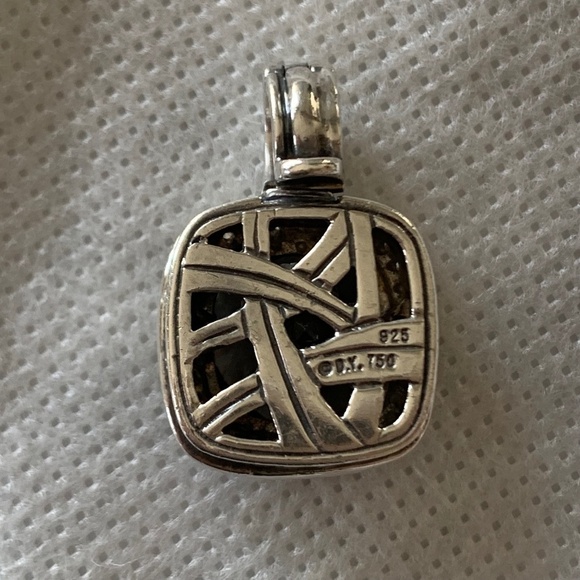 David Yurman 18k & Sterling Smoky Quartz & Pave Diamond Albion Enhancer Pendant - Picture 3 of 14